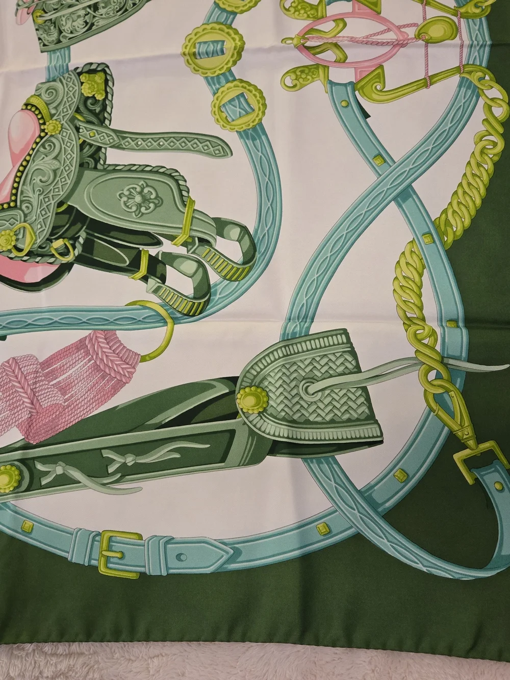 Green and Pink Equestrian Silk Scarf